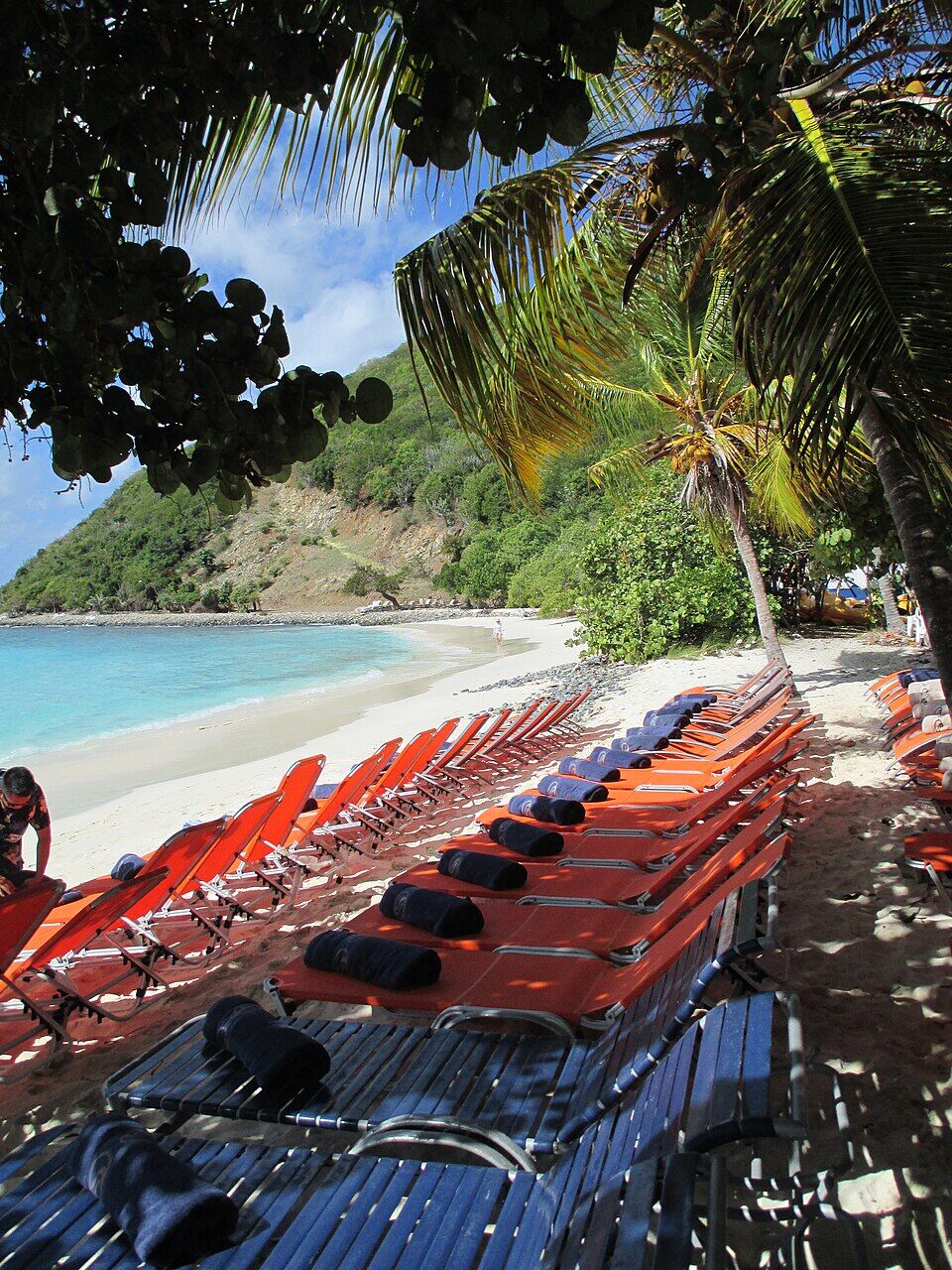 Deckchairs on the sand beside Gertrude's Beach Bar, White Bay