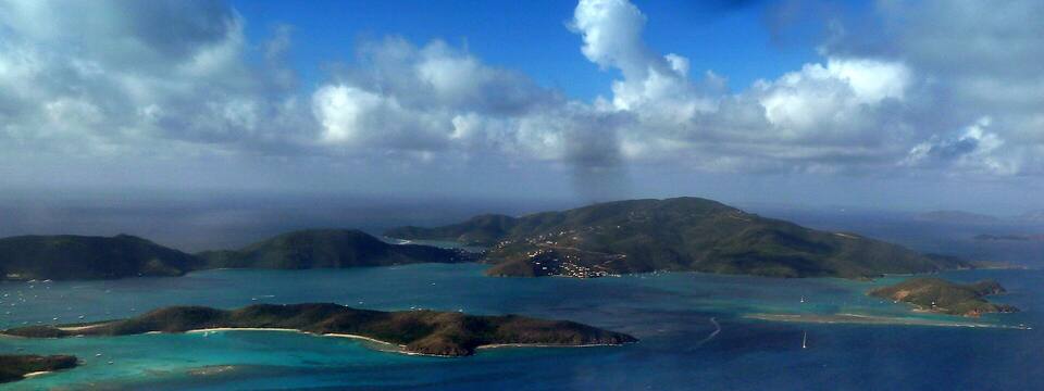 Prickly Pear in front, with North Sound and Virgin Gorda behind it and Moskito Island at the left