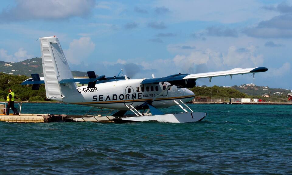 A Seaborne Airlines Twin Otter seaplane at the Christiansted harbour seaplane base
