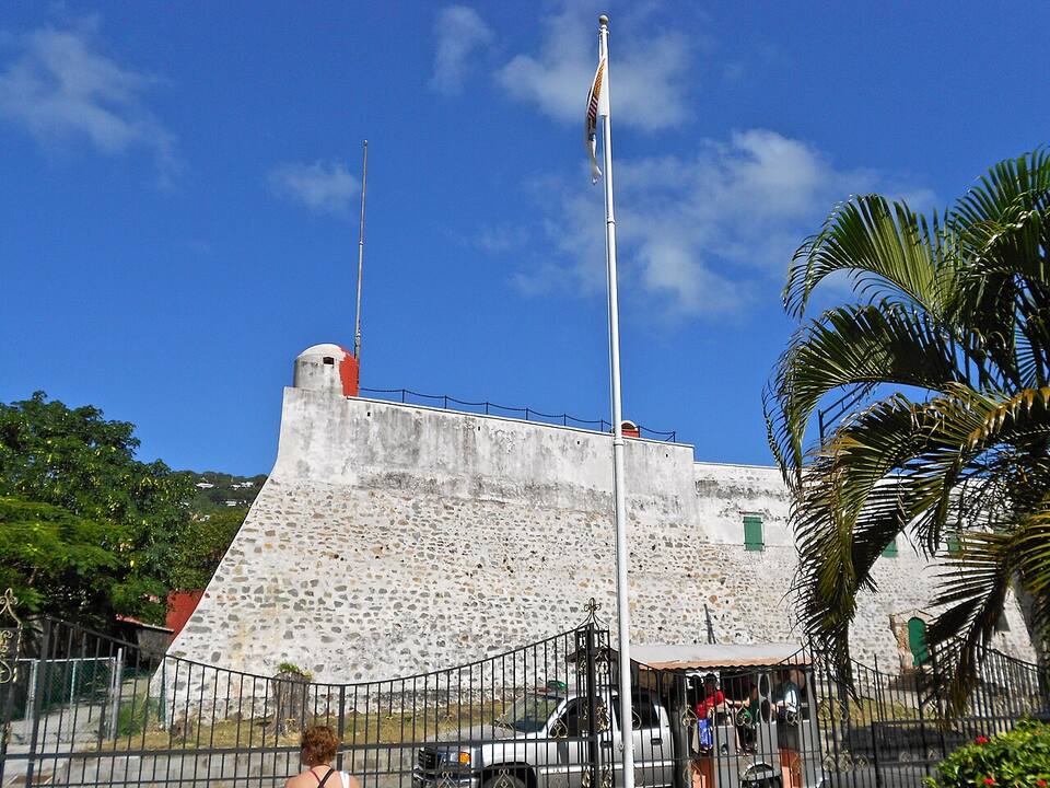 The stone bastion of Fort Christian on the Charlotte Amalie waterfront