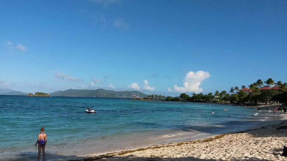 Sapphire Beach on the east end, looking out over Pillsbury Sound