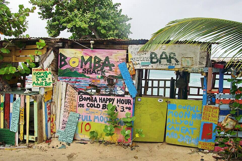 Bomba's Surfside Shack, its walls of hand-painted signs, on the north shore