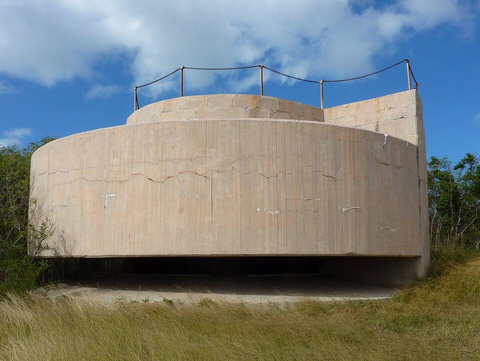 A concrete gun emplacement at Fort Segarra, the unfinished Second World War fort on Water Island